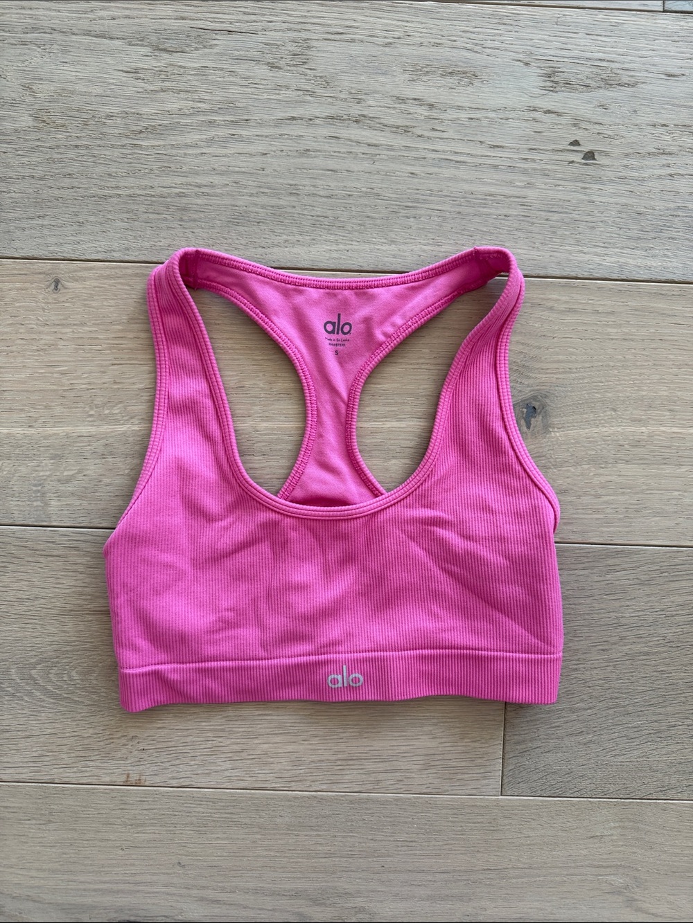 ALO Yoga Pink Ribbed Sports-bra Small